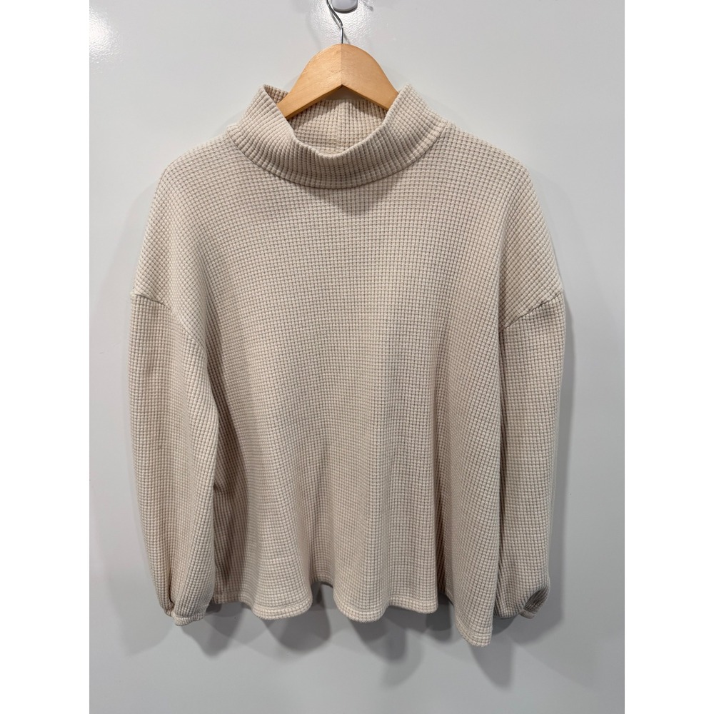Ava & Viv Cream Waffle Knit Mock Neck Sweater Beige Thermal Pullover X